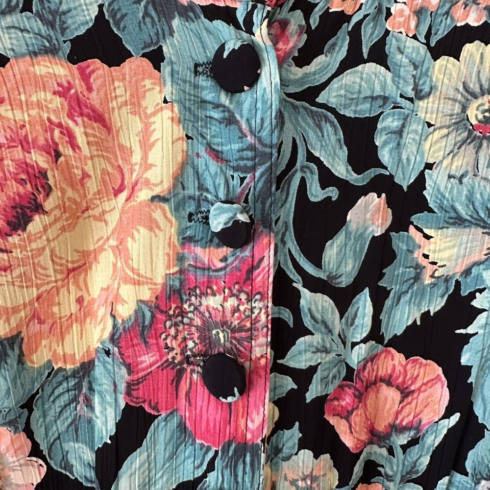 Vintage Karen Alexander Pintuck Ruffle Peplum Floral Viscose BeltedSlit Dress 10 - Picture 14 of 16